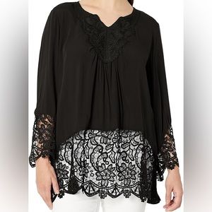 SOTEER Lace Bell Sleeve V Neck Lace Crochet Top Long Sleeve blouse XL NWT